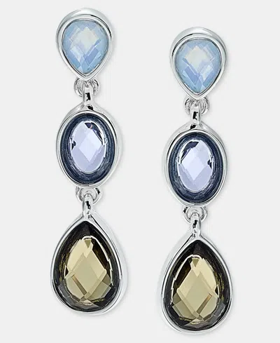 Anne Klein Silver-tone Blue Stone Faceted Linear Earrings In Gold