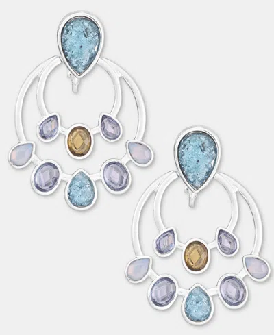 Anne Klein Silver-tone Blue Stone Stationed Drop Ez Comfort Clip Earrings In Pattern