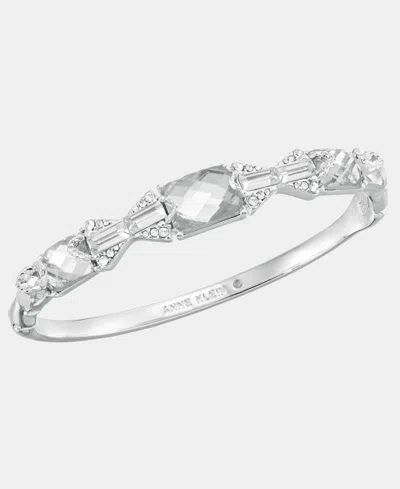 Anne Klein Silver-tone Boxed Crystal Baguette Stone Hinge Bracelet In Metallic