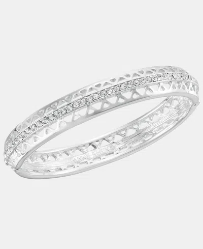 Anne Klein Silver-tone Boxed Crystal Mesh Stone Open Hinge Bracelet In Metallic