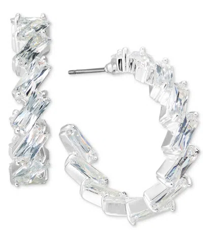 Anne Klein Silver-tone Cubic Zirconia Baguette Hoop Earrings In Metallic