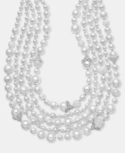 Anne Klein Silver-tone Imitation Pearl Crackle Stone Torsade Necklace In White
