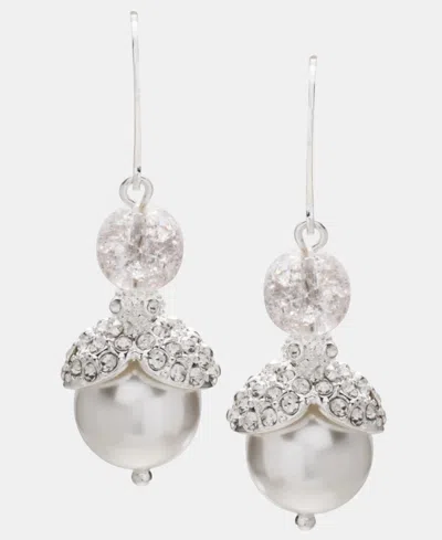 Anne Klein Silver-tone Imitation-pearl Crackle Stone Double Drop Earrings In Metallic