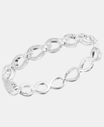 Anne Klein Silver-tone Navette Pearl Open Hinge Bracelet