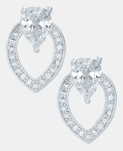 Anne Klein Silver-tone Navette Pearl Stone Button Earrings