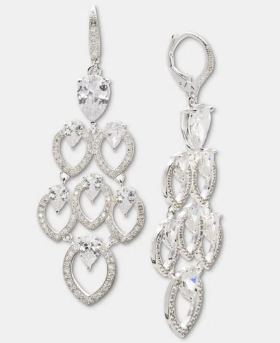 Anne Klein Silver-tone Navette Pearl Stone Chandelier Earrings