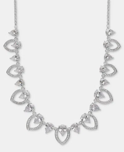 Anne Klein Silver-tone Navette Pearl Stone Frontal Necklace