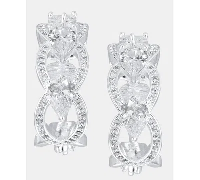 Anne Klein Silver-tone Navette Pearl Stone Hoop Ez Comfort Clip Earrings