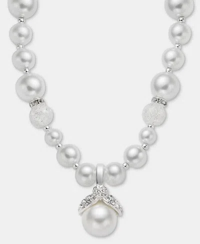 Anne Klein Silver-tone Removable Glass Pearl Pendant Necklace In Gray