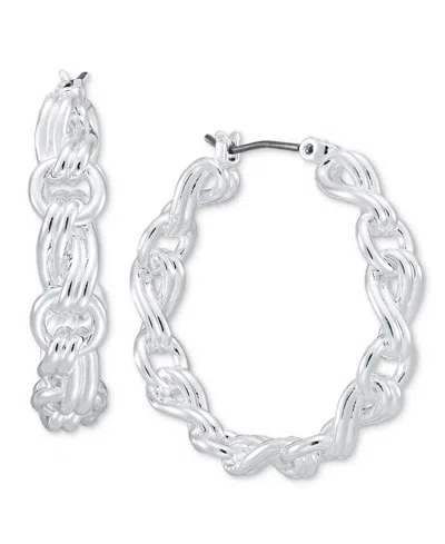 Anne Klein Silver-tone Twisted Interlinking Hoop Earrings In Metallic