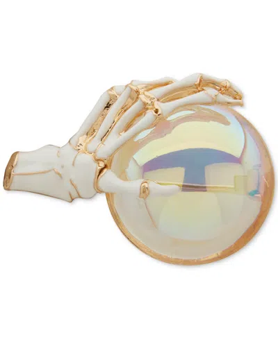 Anne Klein Skeleton Hand With Crystal Ball Pin In White