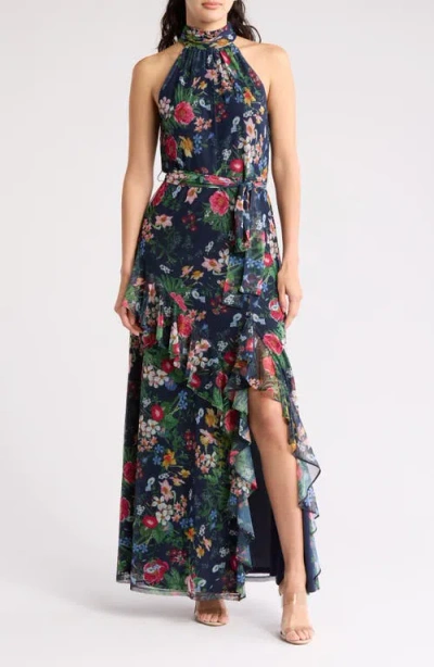 ANNE KLEIN ANNE KLEIN SLEEVELESS ASYMMETRIC RUFFLE MAXI DRESS