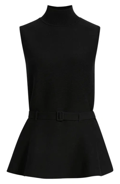 Anne Klein Sleeveless Belted Peplum Sweater In Black