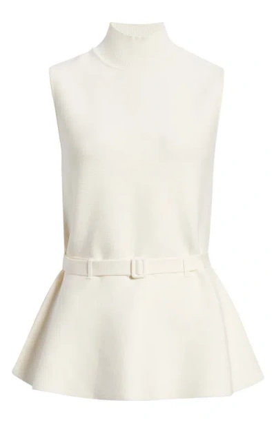 Anne Klein Sleeveless Belted Peplum Sweater In White