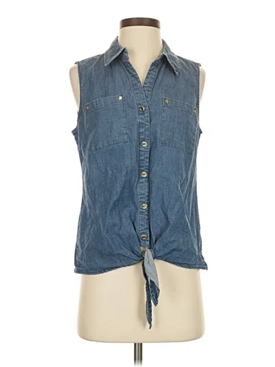 Pre-owned Anne Klein Sleeveless Button Down Shirt In Blue