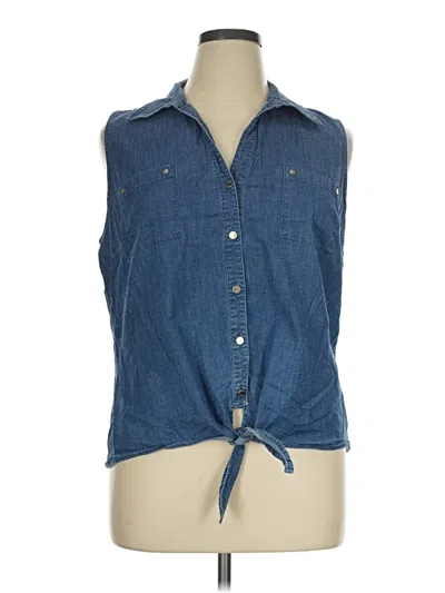 Pre-owned Anne Klein Sleeveless Button Down Shirt In Blue