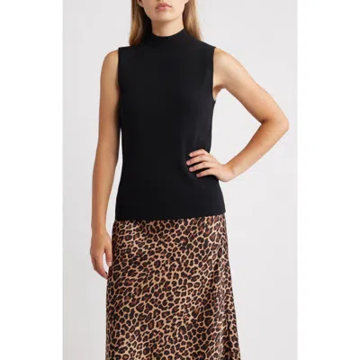 Anne Klein Sleeveless Mock Neck Sweater In Black
