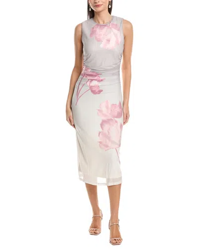 Anne Klein Sleeveless Ruched Printed Mesh Midi Dress In Multi