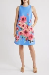 Anne Klein Printed Scuba Shift Dress In Azurine Multi