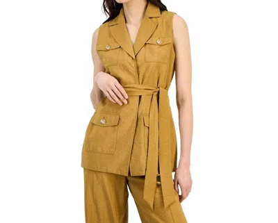 Anne Klein Sleeveless Tie-waist Patch-pocket Jacket In Copper Sun In Gold