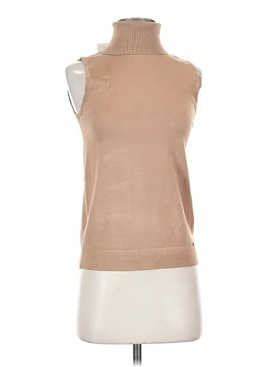 Pre-owned Anne Klein Sleeveless Top Tan Turtleneck Tops In Brown