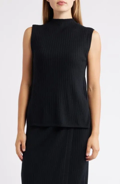 Anne Klein Sleeveless Wool Mock Neck Sweater In Black