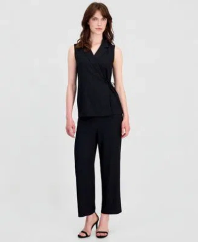Anne Klein Sleeveless Wrap Top Pull On Pants In Black