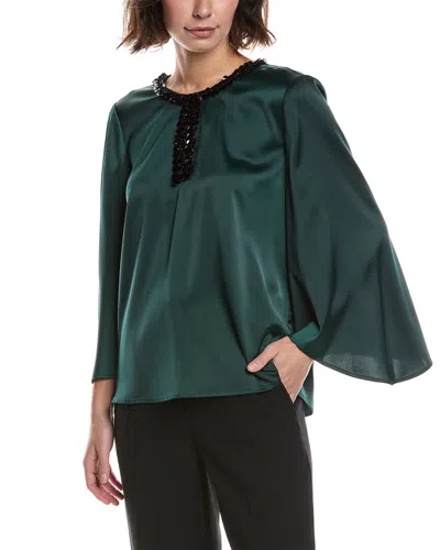 Anne Klein Slit Front Flutter Sleeve Top In Green