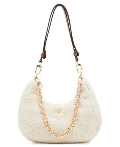 Anne Klein Small All Over Sherpa Crescent Shoulder Bag In Brown