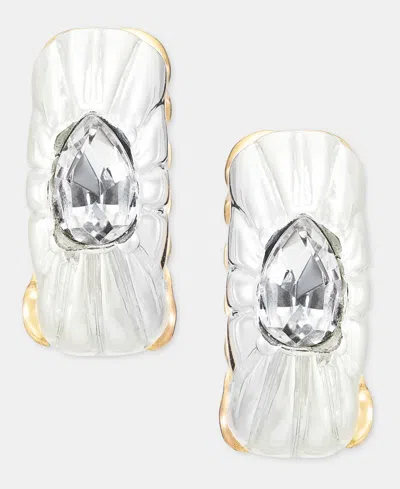 Anne Klein Small Crystal Reversible Hoop Earrings, 0.6" In Silver