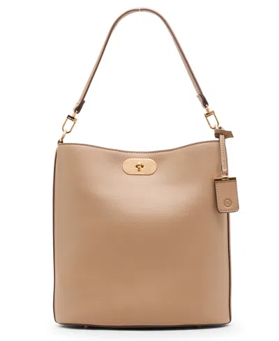 Anne Klein Small Oval Turn-lock Bucket Bag In Sand