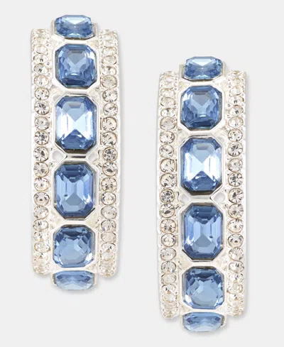 Anne Klein Small Pave & Emerald-cut Stone Hoop Earrings, 0.6" In Gray