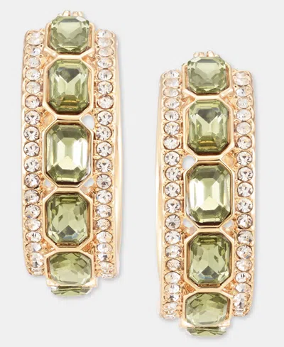 Anne Klein Small Pave & Emerald-cut Stone Hoop Earrings, 0.6" In Green