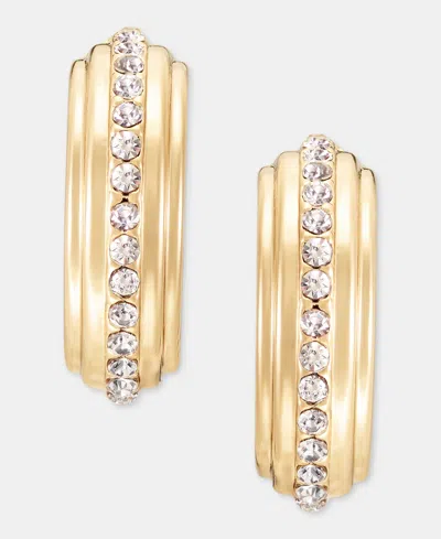 Anne Klein Small Pave C-hoop Earrings, 0.83" In Gold