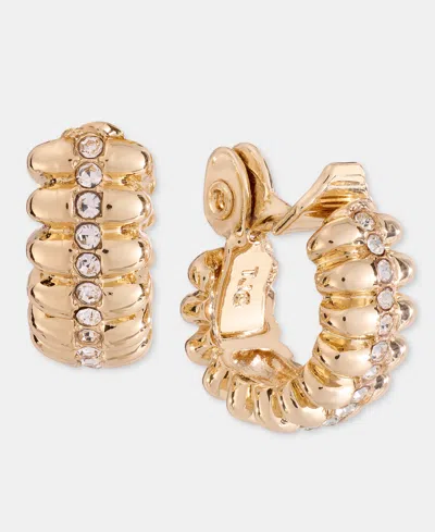 Anne Klein Small Pave Fluted Clip-on Hoop Earrings, 0.8" In Gold