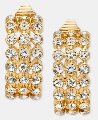 Anne Klein Small Pave Multi-row Clip-on Hoop Earrings, 1.01" In Gold