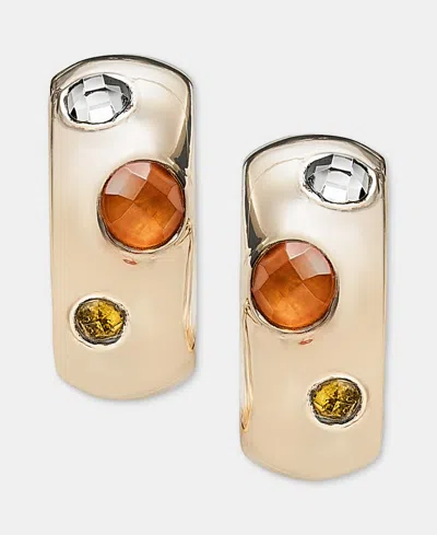 Anne Klein Small Stone C-hoop Earrings, 0.82" In Gold