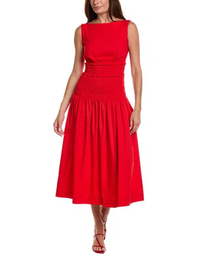 Anne Klein Smocked Boatneck Poplin Midi Dress In Transparent