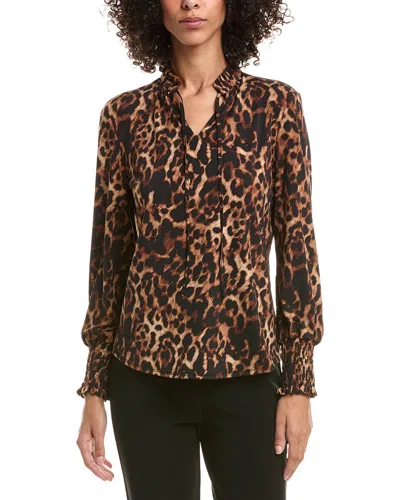 Anne Klein Smocked Cuff Blouse In Animal Print
