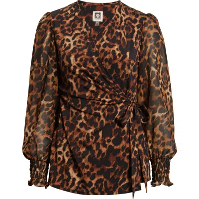 Anne Klein Smocked Cuff Wrap Top In Multi