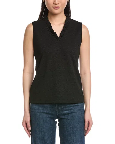 Anne Klein Smocked Knit Ruffle Top In Black