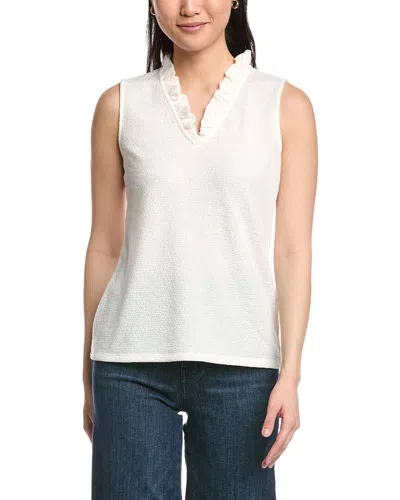 Anne Klein Smocked Knit Ruffle Top In White