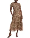 Anne Klein Womens Printed Smocked Puff Sleeve Chiffon Tiered Maxi Dress P Xxs Xxl In Multi