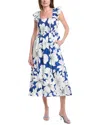 Anne Klein Ruffle Smocked Midi Dress In Blue