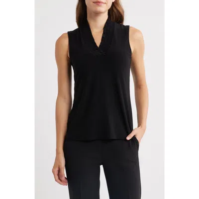 Anne Klein Smocked Neck Tank In Black