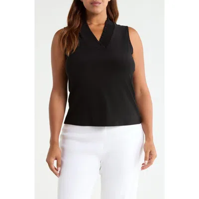Anne Klein Smocked Neck Tank In Black
