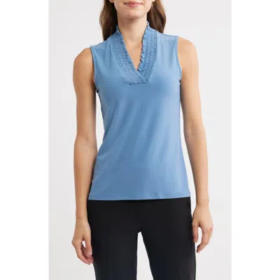 Anne Klein Smocked Neck Tank In Blue