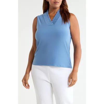 Anne Klein Smocked Neck Tank In Blue
