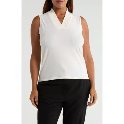 Anne Klein Smocked Neck Tank In White
