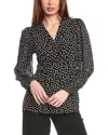 Anne Klein Smocked Sleeve Wrap Top In Black